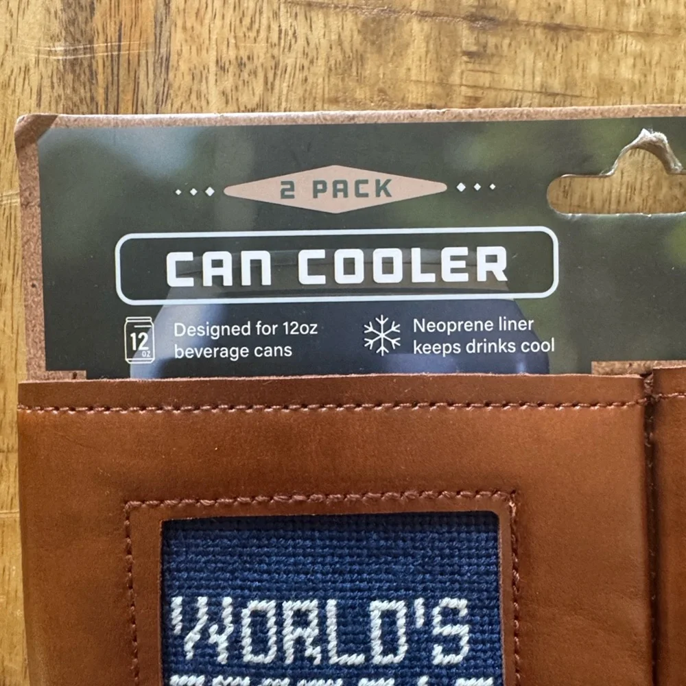 The Kraftsman Co Brown beer Can Cooler coozie coozy Set of 2 worlds best dad #1